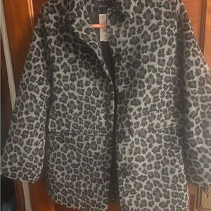 Zara Black and Gray Leopard Print Pea Coat